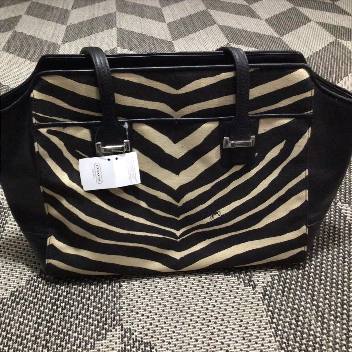 Coach K1382-F27009 Taylor Zebra Print Cavas Leather Double Strap Purse