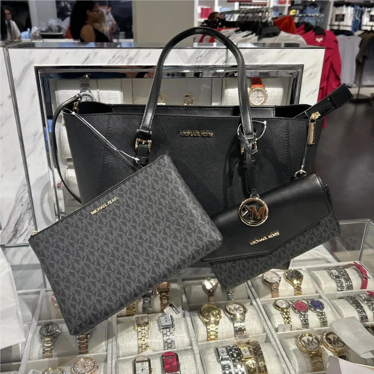 Michael Kors Charlotte Large 3-in-1 Tote Crossbody Handbag Leather Black Bag