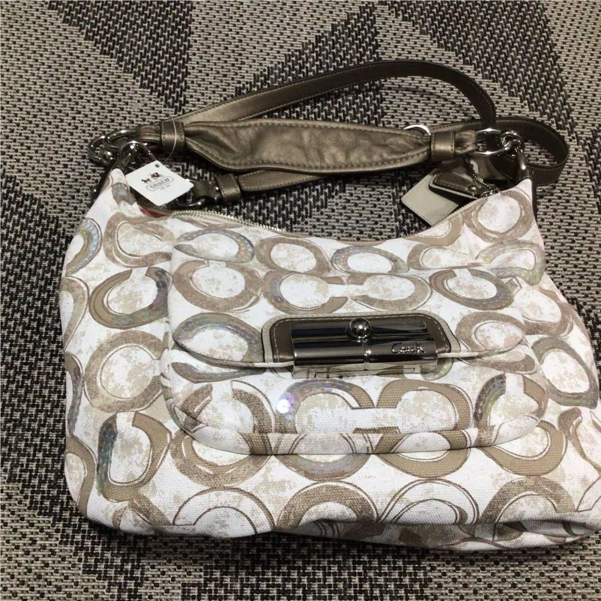 Coach 16966 Op Art Jaquard Kristin Sequins Hobo Shoulder Crossbody Bag