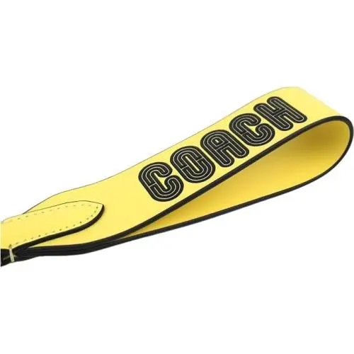 Coach C7003 Large Loop Key Fob Ring Charm Leather Yellow Black Lettering