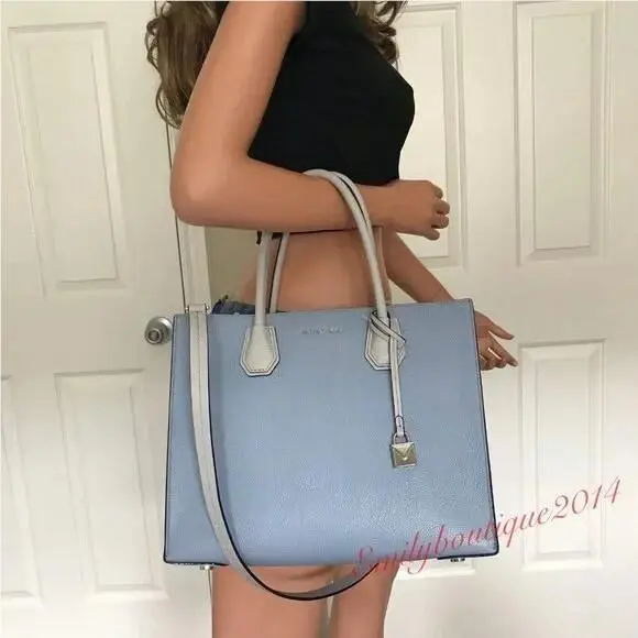 Michael Kors Mercer Studio Convertible Tote Pale Blue Leather Large Bag