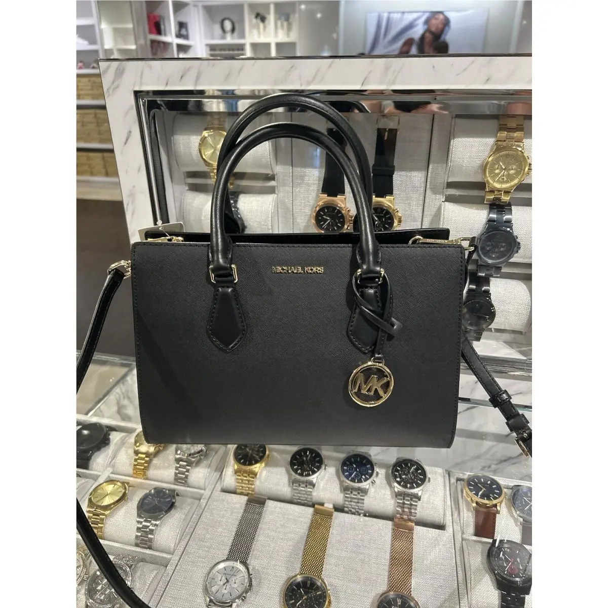 Michael Kors Sheila Medium Satchel Bag Handbag Black Purse Messenger Women