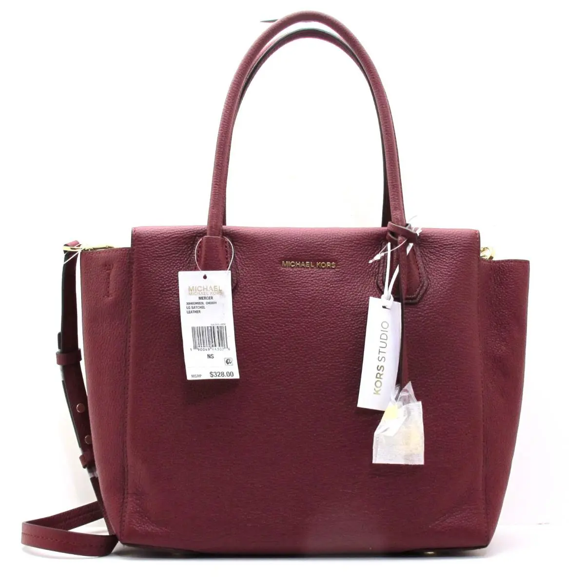 Michael Kors Mercer LG Pebbled Leather Satchel/shoulder Tote Cherry Red/gold