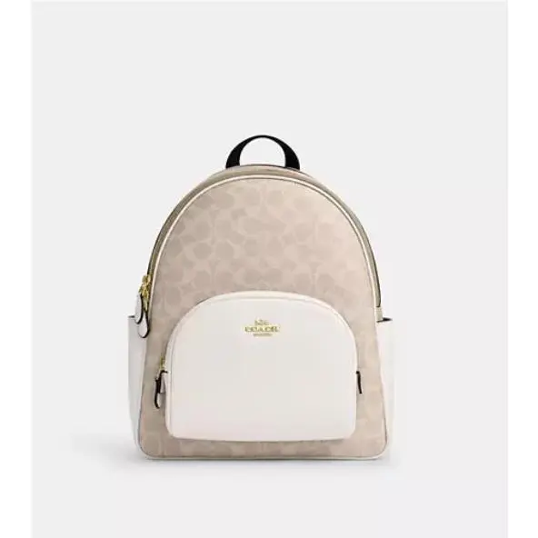 Coach Court Backpack In Blocked Signature Canvas Gold/sand/chalk