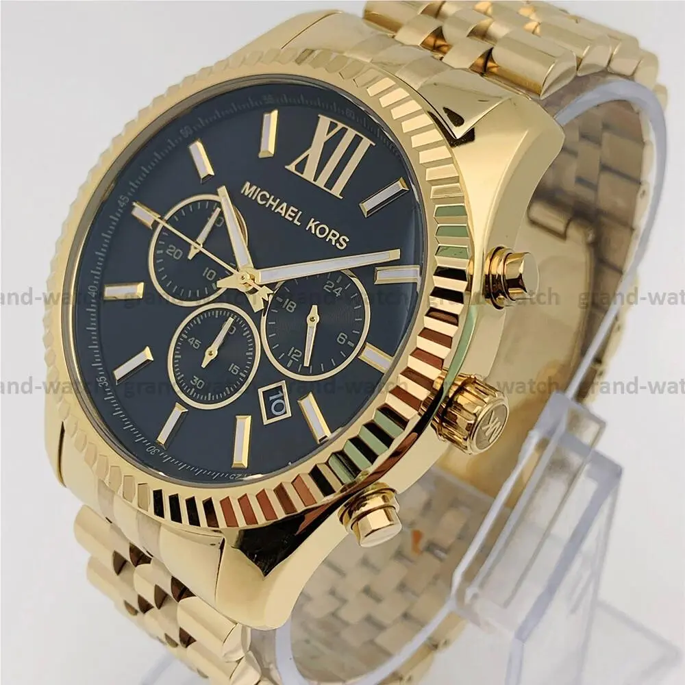 Michael Kors MK8286 Lexington Chronograph Black Dial Gold Bracelet Men`s Watch
