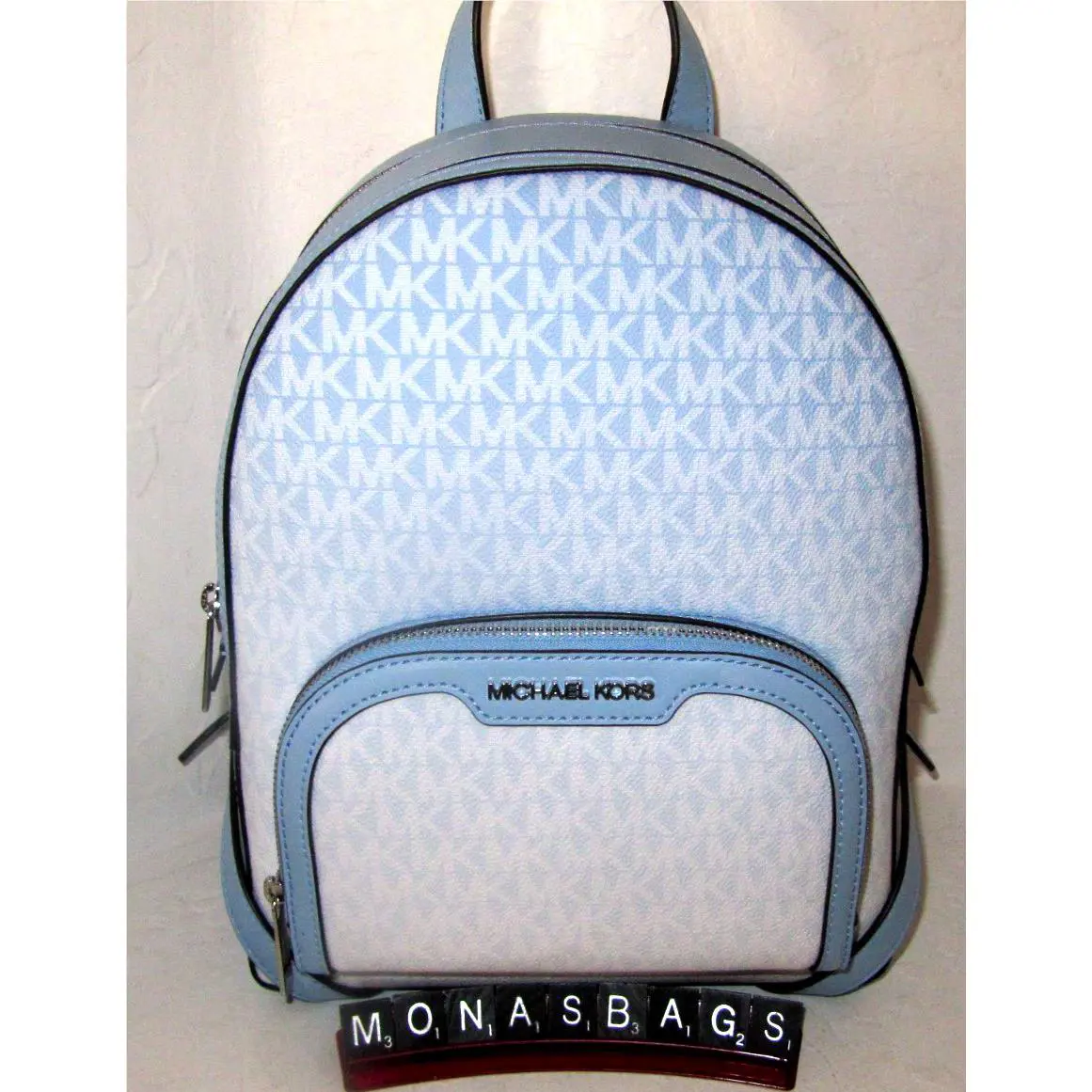 Michael Kors Jaycee Light Sky Blue Medium Ombre Signature Logo Backpack