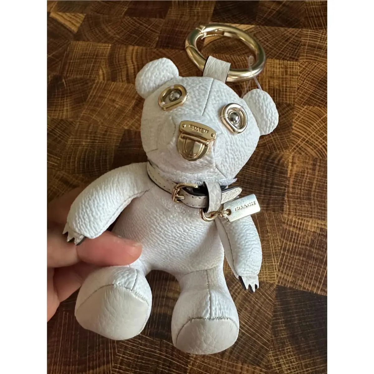 Coach Collectible Bear Bag Charm Signature Canvas Leather CZ195 White/chalk