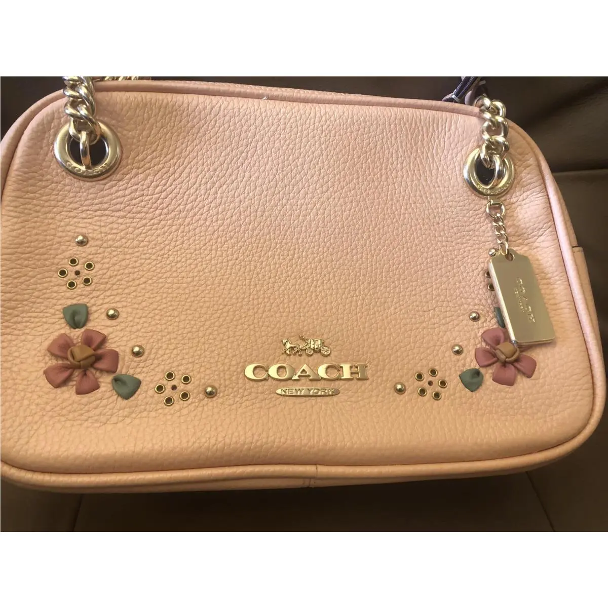 Coach Cammie Chain Shoulder Bag Floral Whipstitch CA143 Gold/faded Blush
