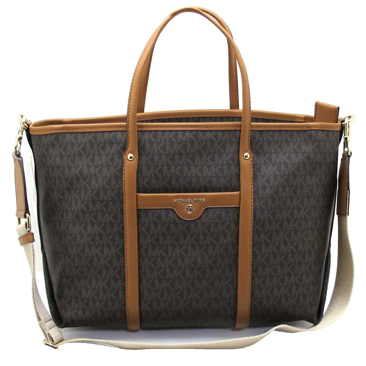 Auth. Michael Kors Beck MD Convertible Shoulder Tote MK Monogram Brown/acorn