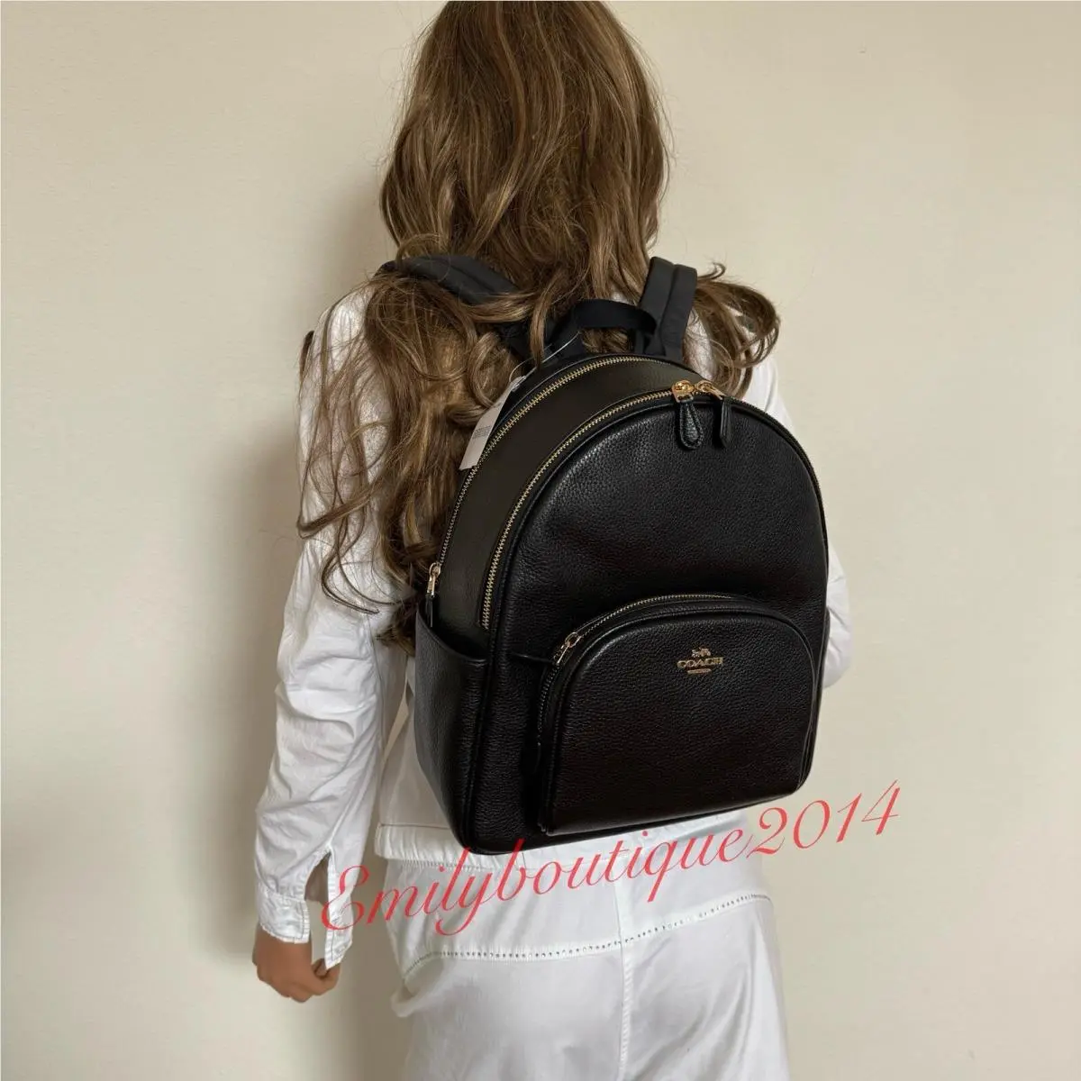 Coach 5666 Court Backpack in Pebble Leather Black Medium Zip Bag