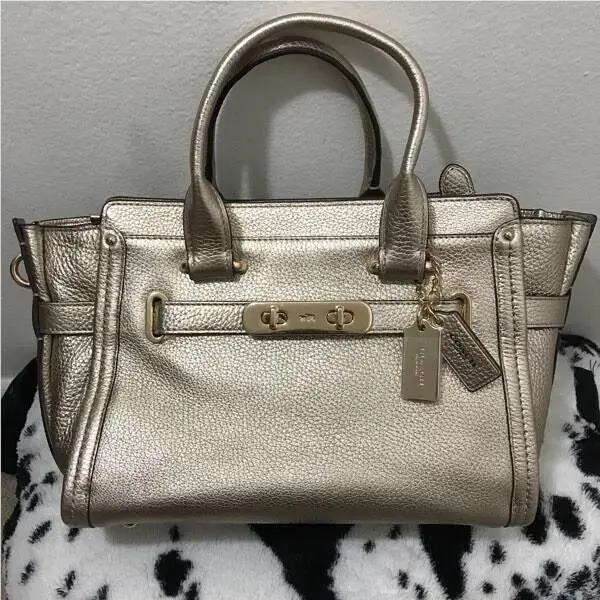 Coach Swagger 27 Satchel Leather Bag Platinum 34816 Gold