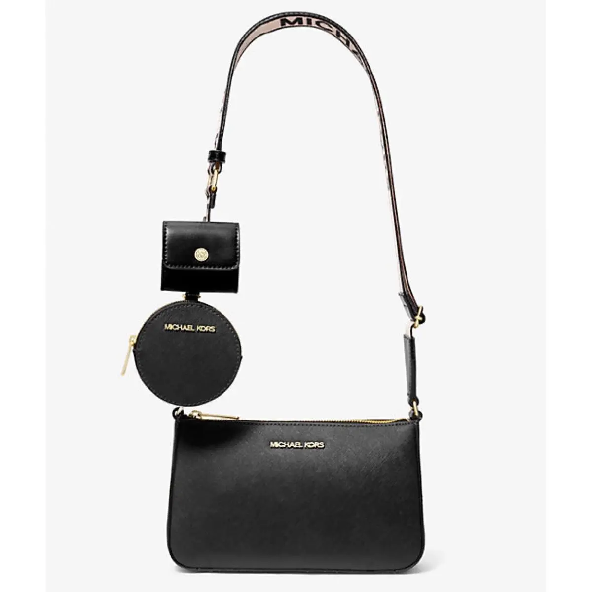 Michael Kors Jet Set Leather Crossbody w/ Tech Attachment Black 35S3GTVC5T