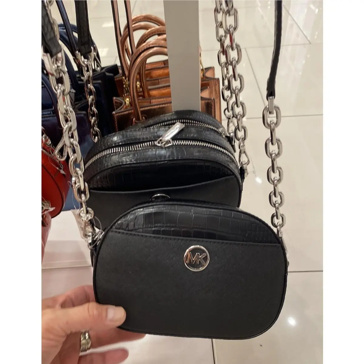 Michael Kors Jet Set Glam Small Front Pocket Oval Crossbody - Black