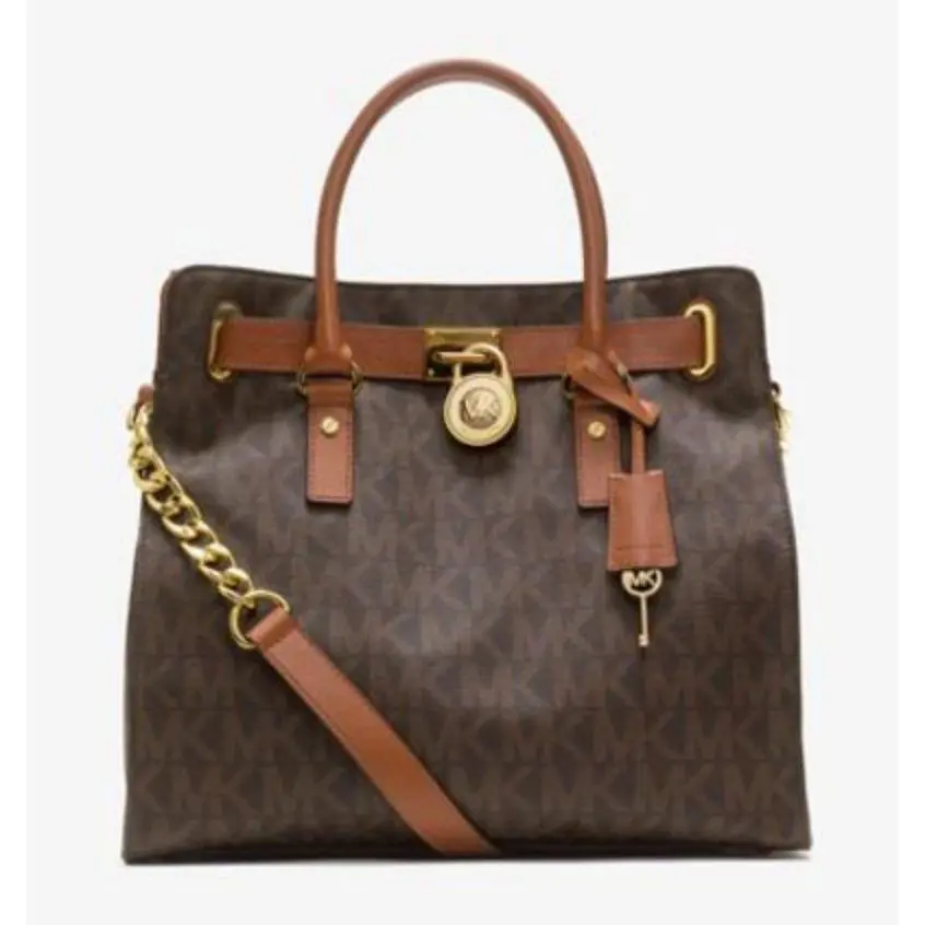 Michael Kors Hamilton Pvc LG Signature Tote Shoulder Bag Brown 077