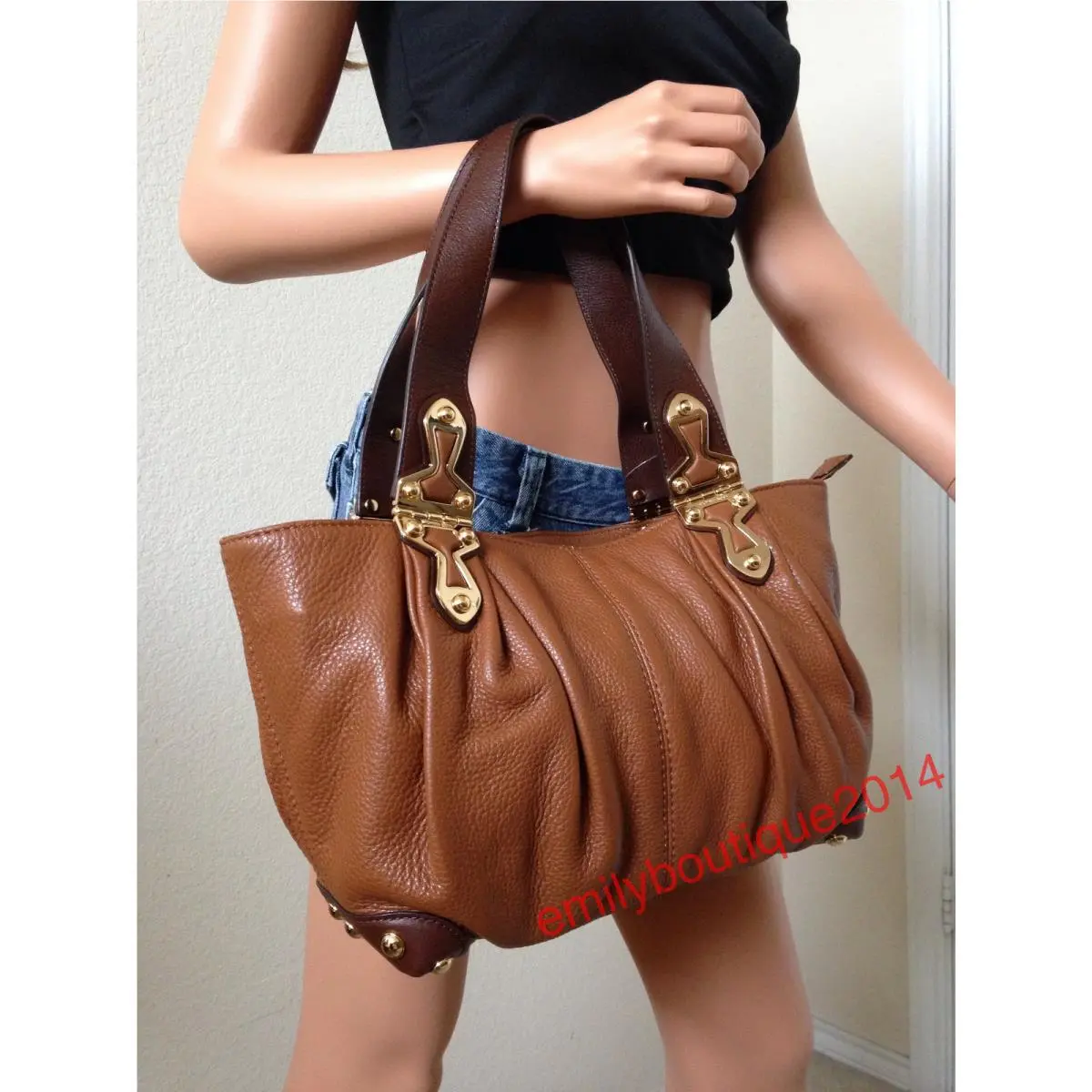 Michael Kors Joplin Shoulder Satchel Luggage Brown Pebble Leather Bag