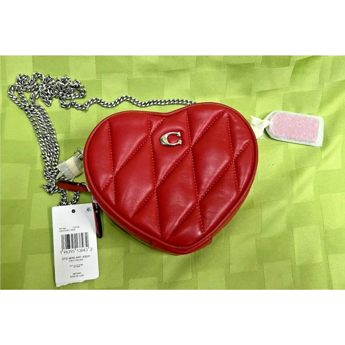 Coach Heart Crossbody Bag 14 with Pillow Quilting Silver/sport Red CE766 Cute
