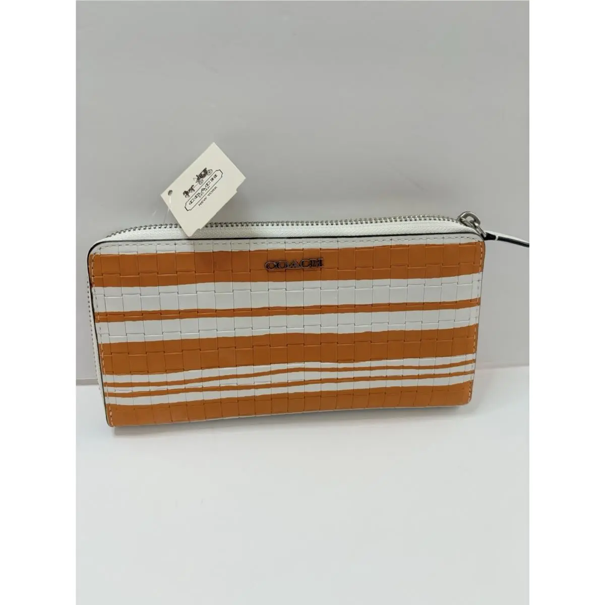 Coach Accordion Wallet Embossed Woven Leather F51620 Mandarin/white