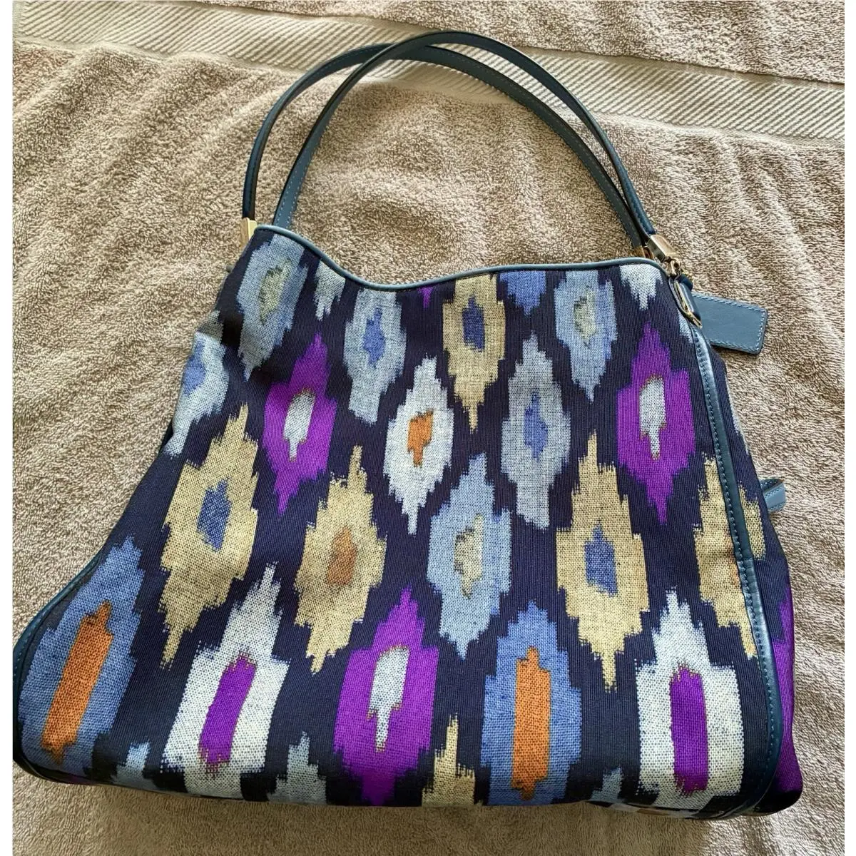 Coach Madison Phoebe Ikat Blue Multi Color Canvas Hobo Shoulder Bag Purse