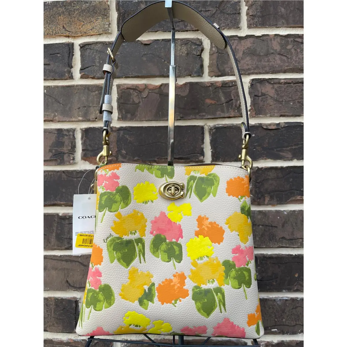 Coach Willow Bucket CC387 Floral Multi Yellow Green Bag Pebble Leather