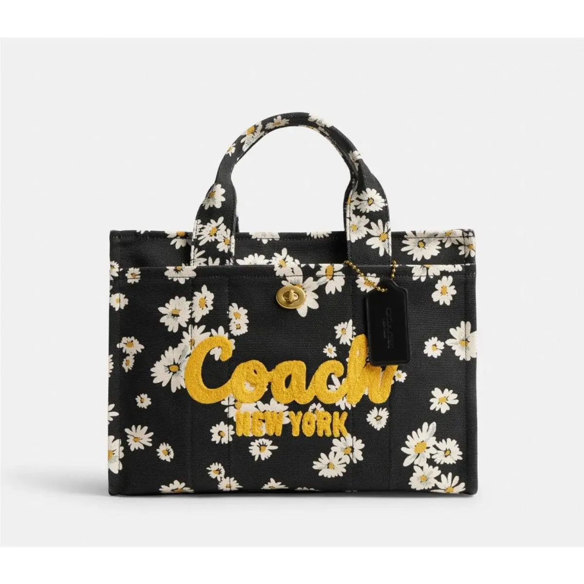 Coach Floral Print Canvas Cargo Medium Tote CR658 Black Multi