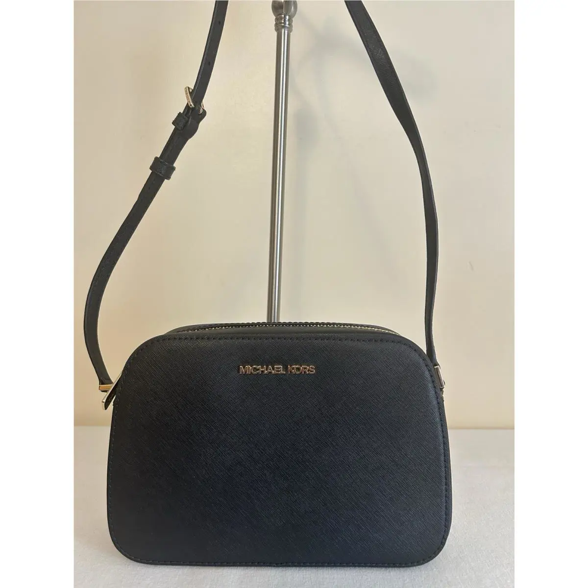 Michael Kors Black Houston Large Zip Leather Crossbody Bag Handbag