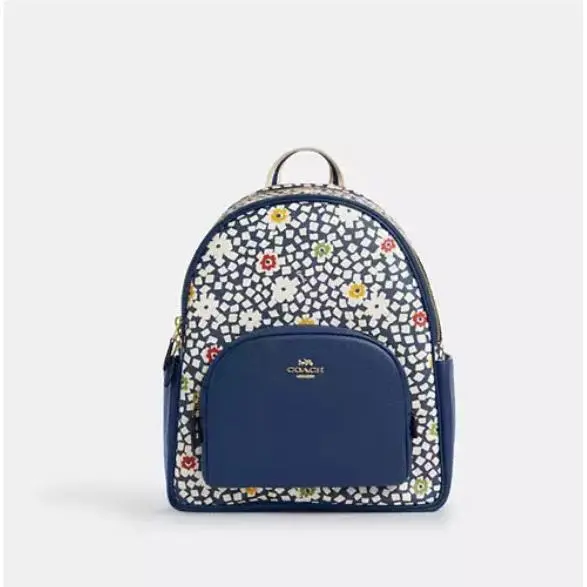 Coach Court Backpack In Signature Canvas Gold/deep Blue Multi Factory Pack