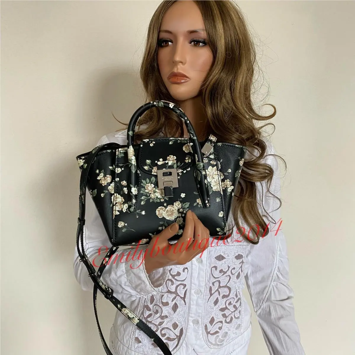 Collection Bancroft Mini Floral Calf Leather Satchel Black Bag by Michael Kors