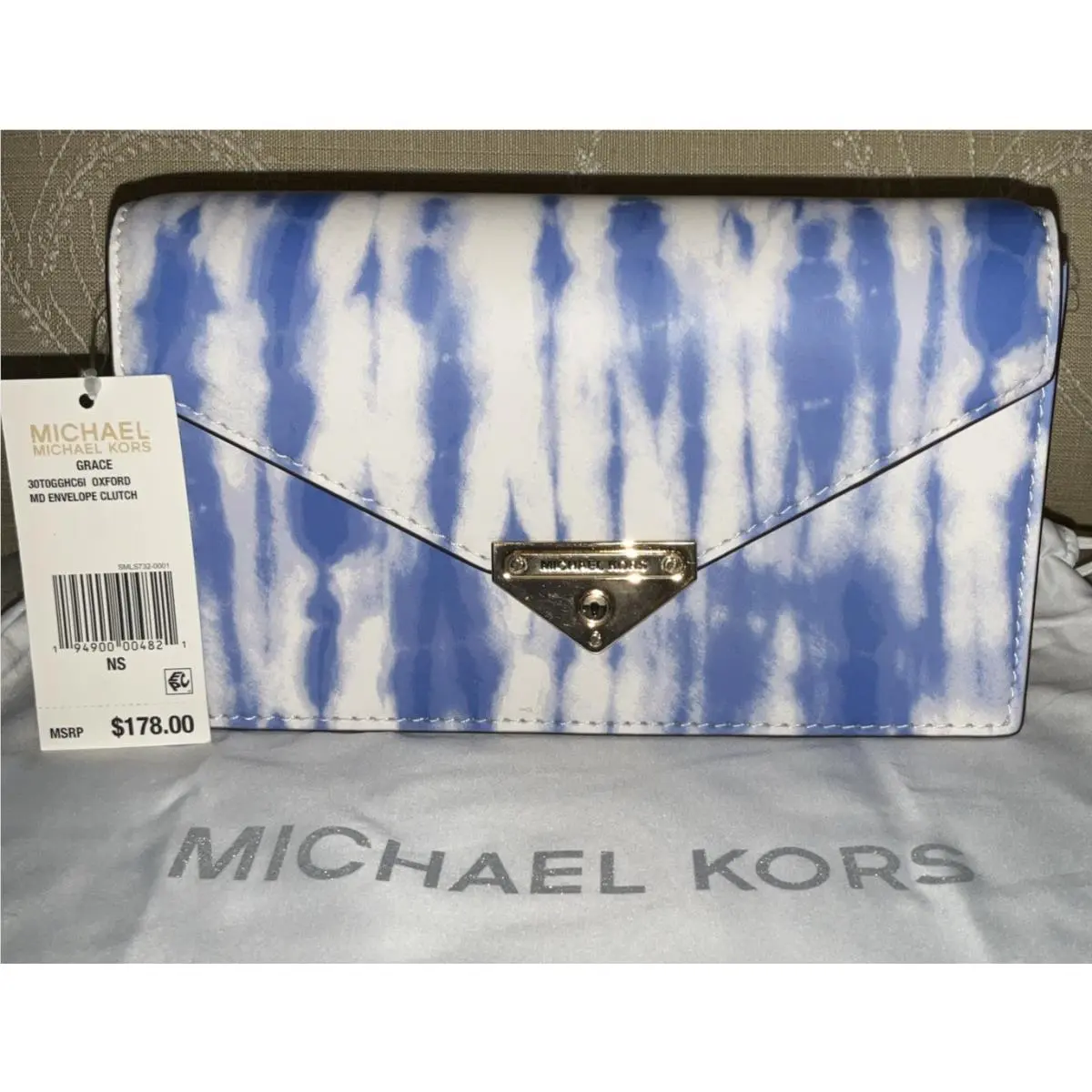 Michael Kors MK Grace Medium Tie Dye Envelope Clutch Oxford Crossbody Purse