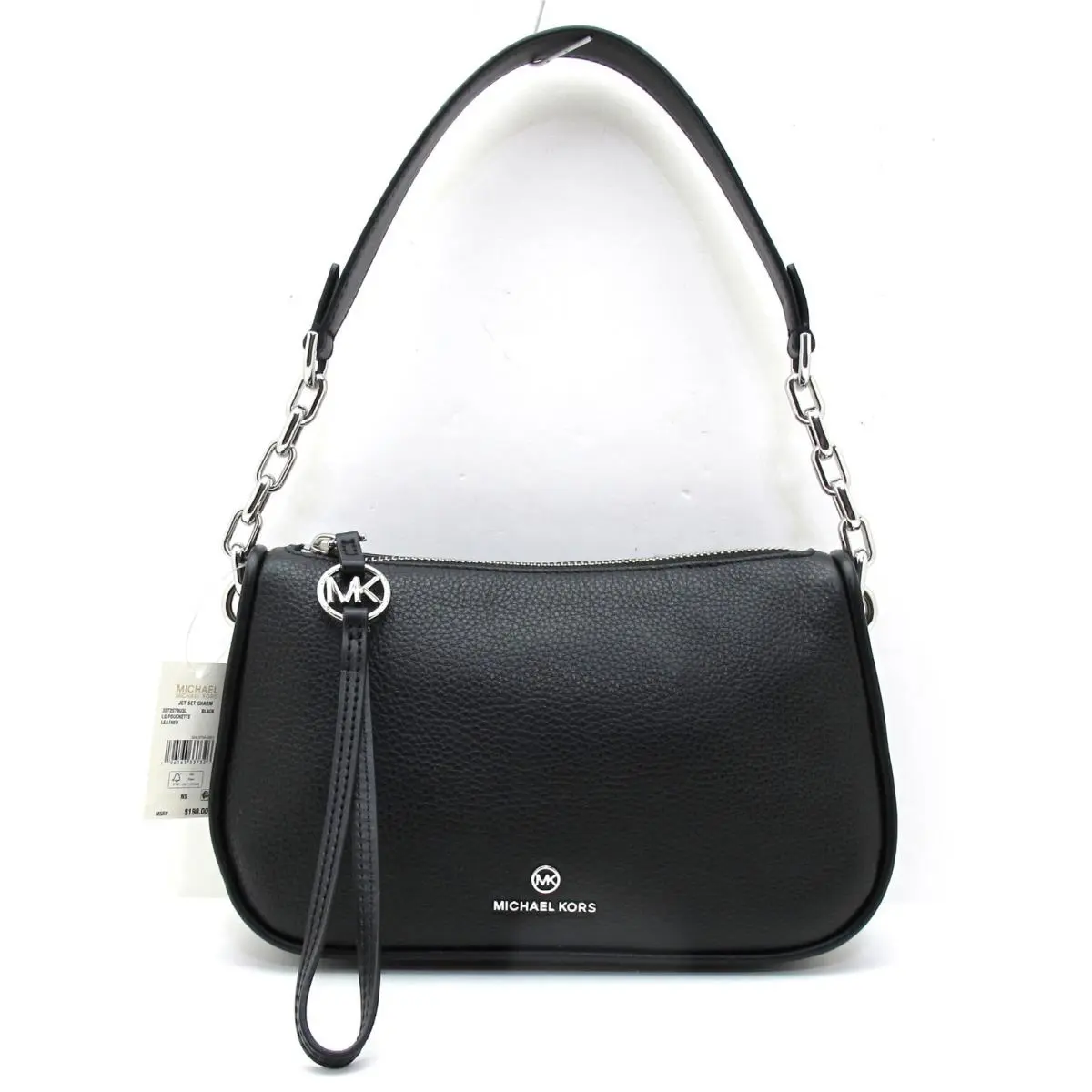 Michael Kors Jet Set Charm Lg Pouchette Pebbled Leather Topzip Bag Black/sil