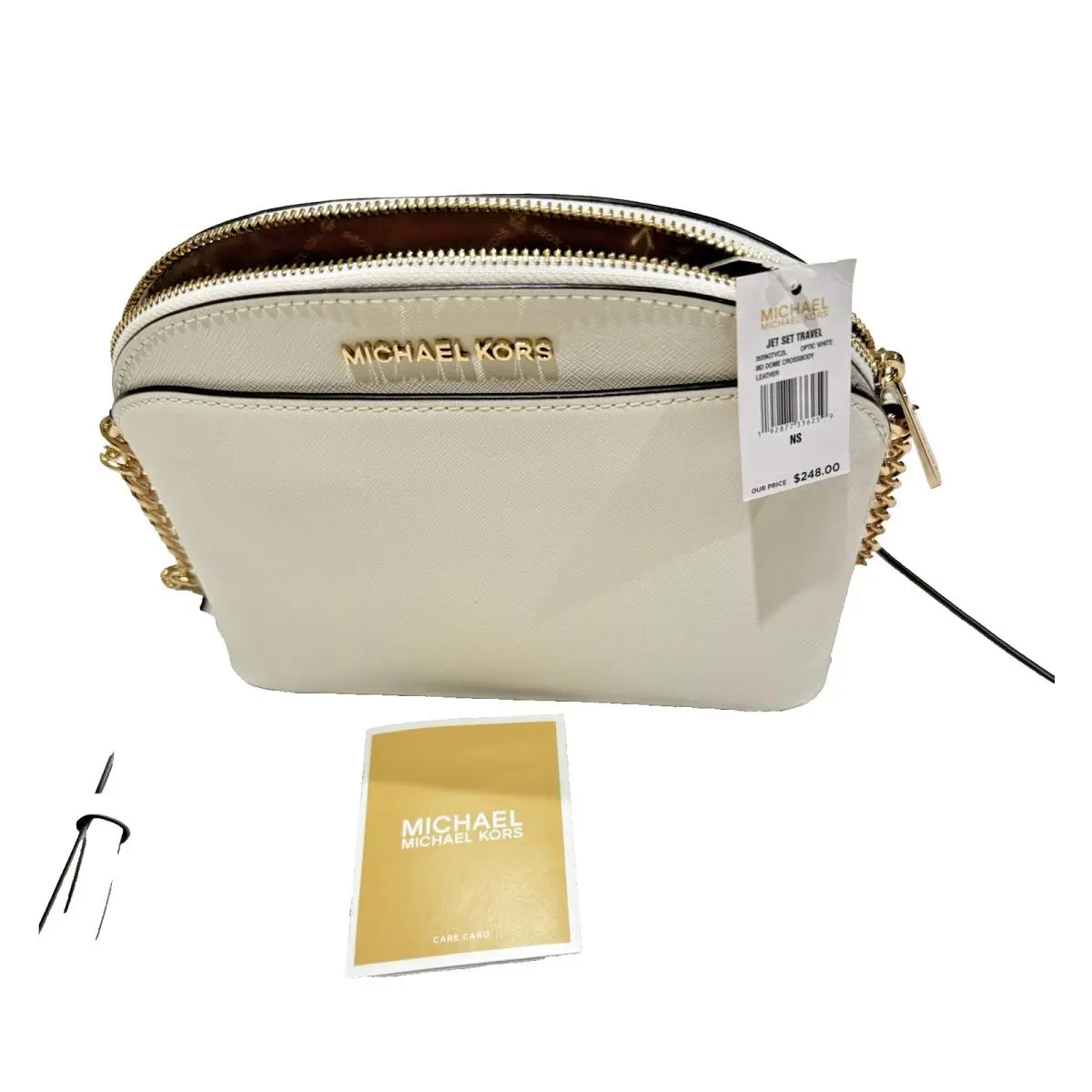 Michael Kors Jet Set Travel Mid Dome Crossbody Saffiano Leather Optic White