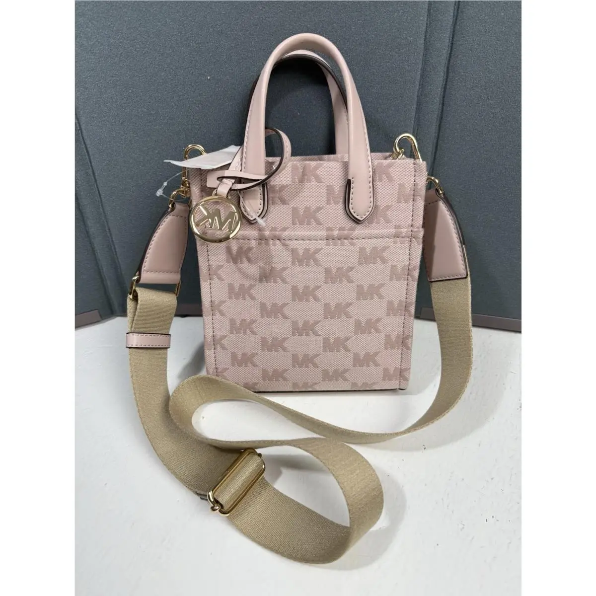 Gigi XS Tote Xbody Bag Crossbody Purse MK Signature Logo Soft Pink by Michael Kors