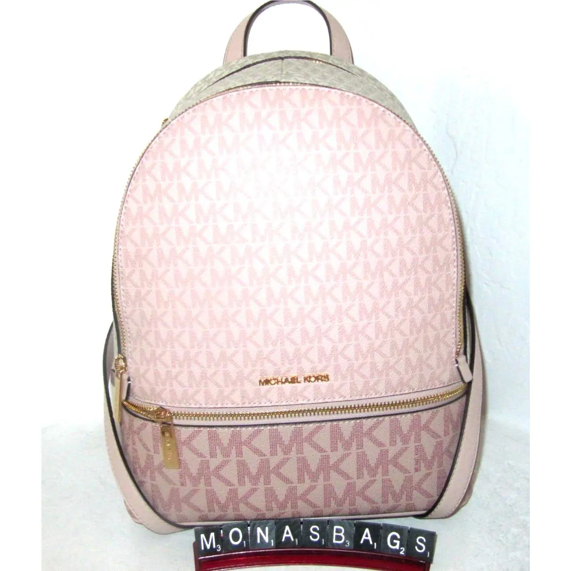 Michael Kors Rhea Medium Color-block Signature Logo Backpack Blush Pink Multi