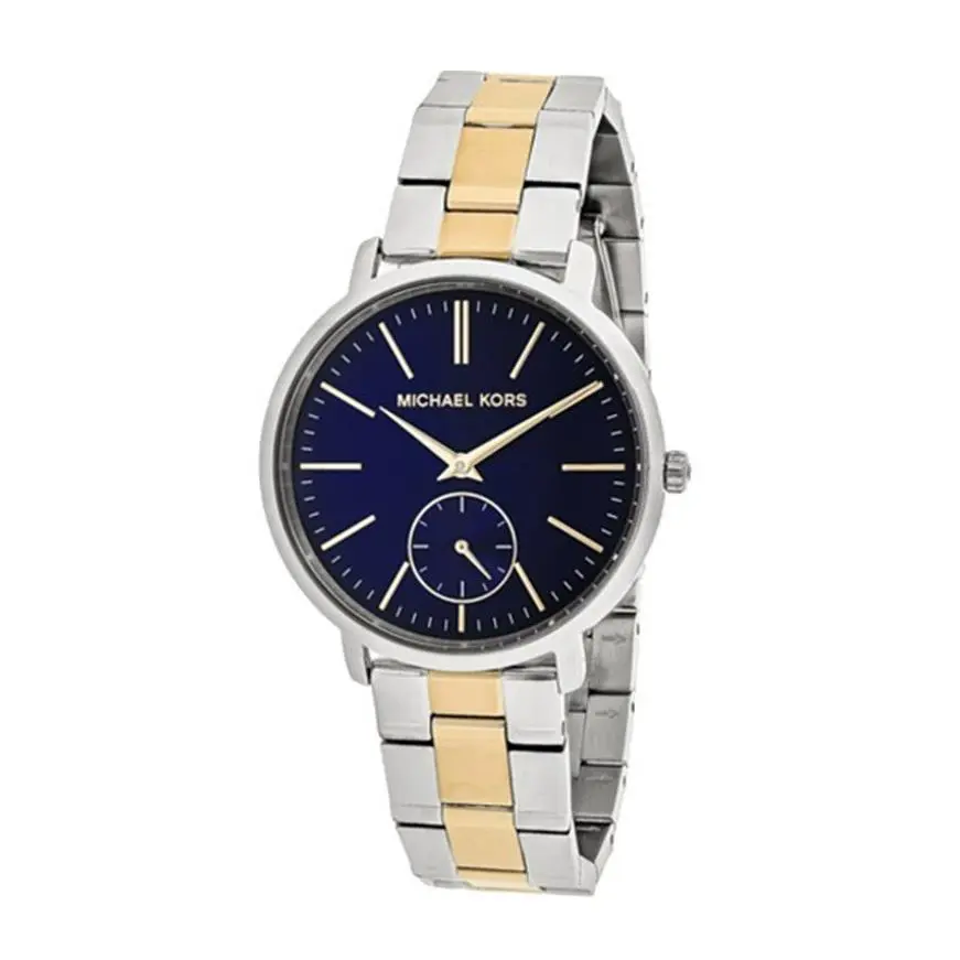 Michael Kors Jaryn 2 Tone Silver Gold Tone Navy Blue Dial S/s Watch MK3523 - Dial: Blue, Band: Gold, Silver, Bezel: Silver