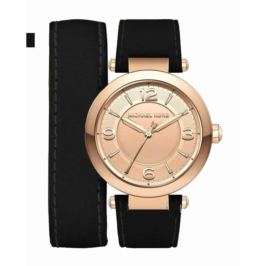 Michael Kors Rose Gold Black Double Wrap Around Leather Band WATCH-MK2323