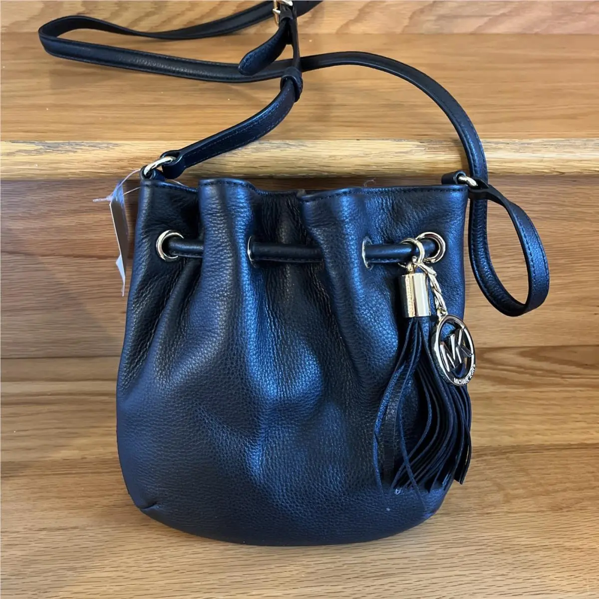 Michael Kors Black Leather Crossbody Drawstring Bag