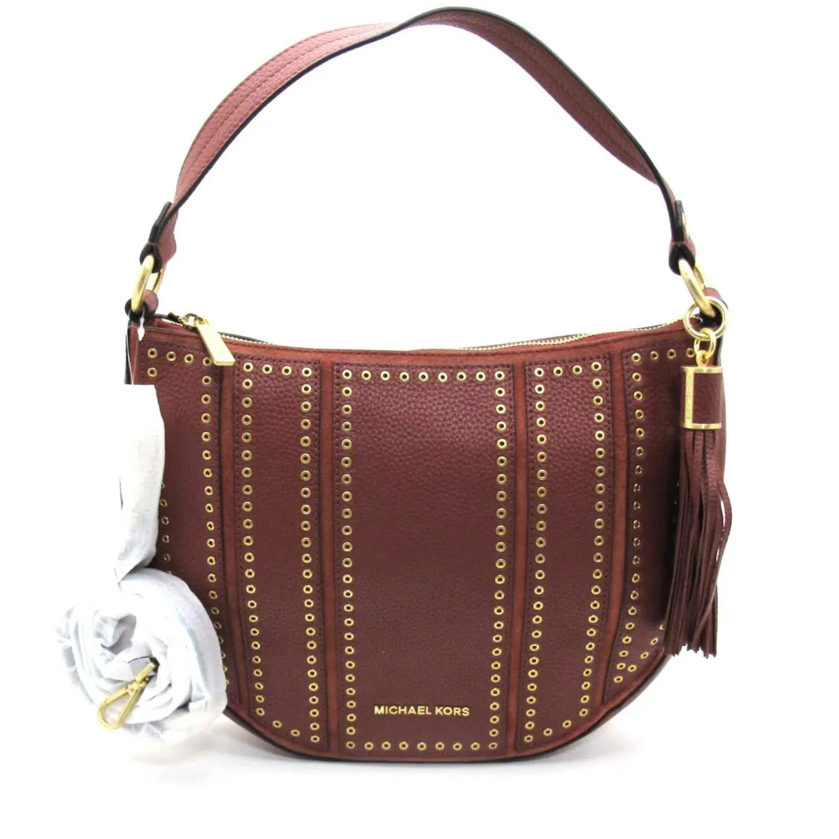 Michael Kors Mini Grommets LG Leather Hobo Convertible Shoulder Brick/red