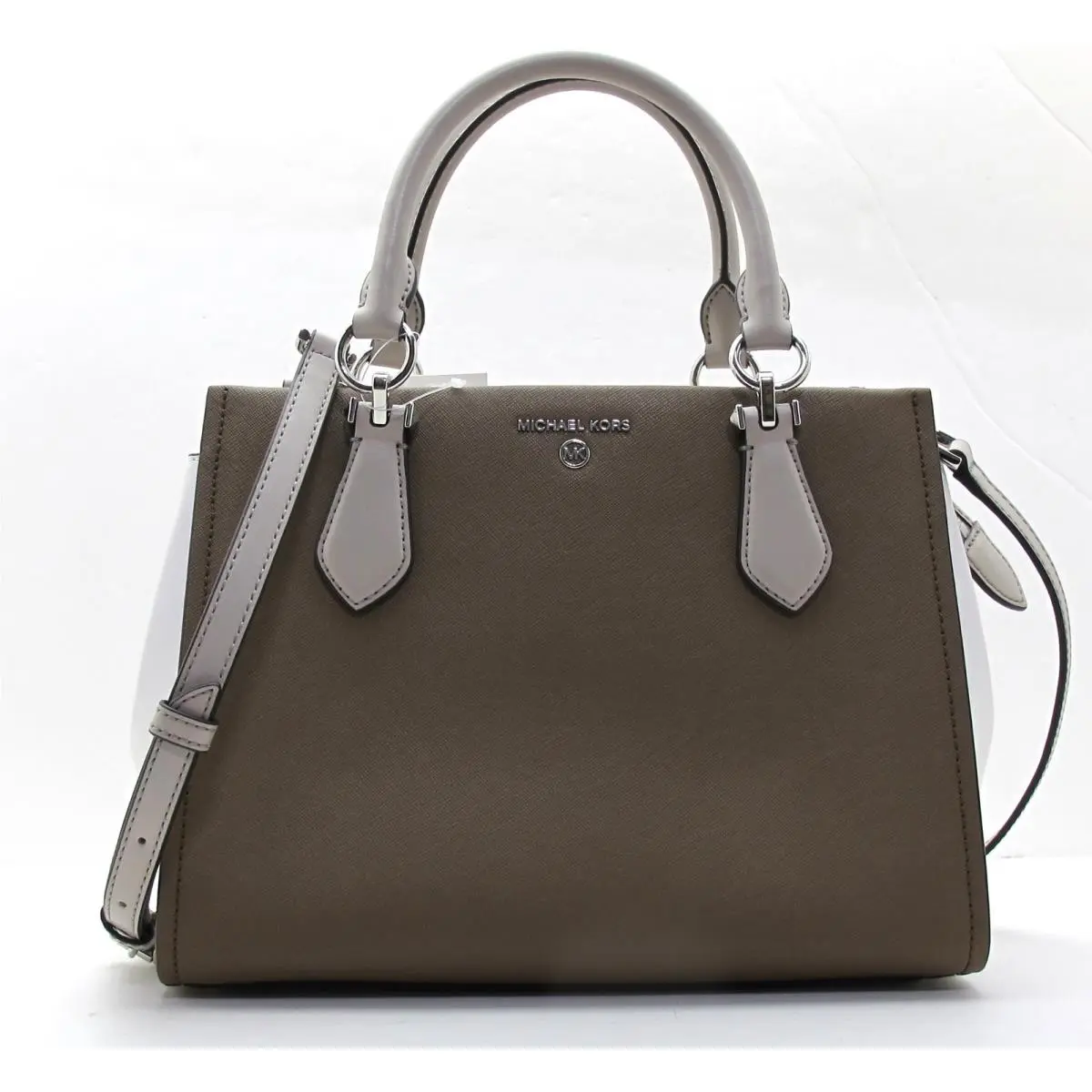 Michael Kors Marilyn Saffiano Leather MD Satchel Ecru/driftwood