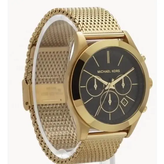 Michael Kors MK9057 Slim Runway Black Dial Gold-tone Men`s Watch 44mm