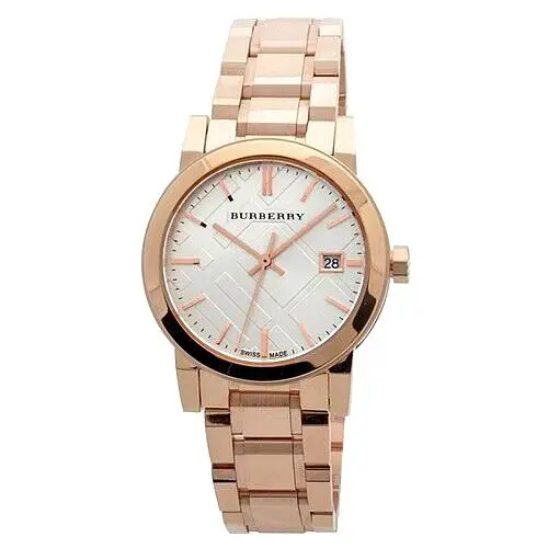 Burberry The City BU9104 Rose Gold Tone Stainless Steel Women`s Watch - Dial: Silver, White, Band: Rose Gold, Bezel: Rose Gold