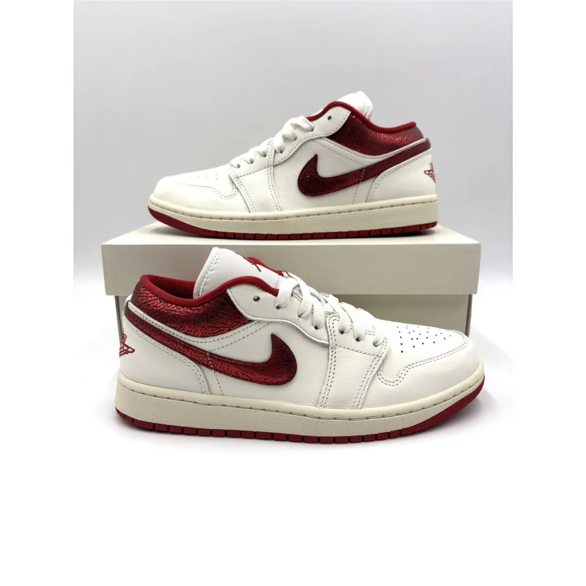 Nike Air Jordan 1 Low SE Ruby Red Sail White Sneakers HJ9338-106 Women`s Sz 6.5
