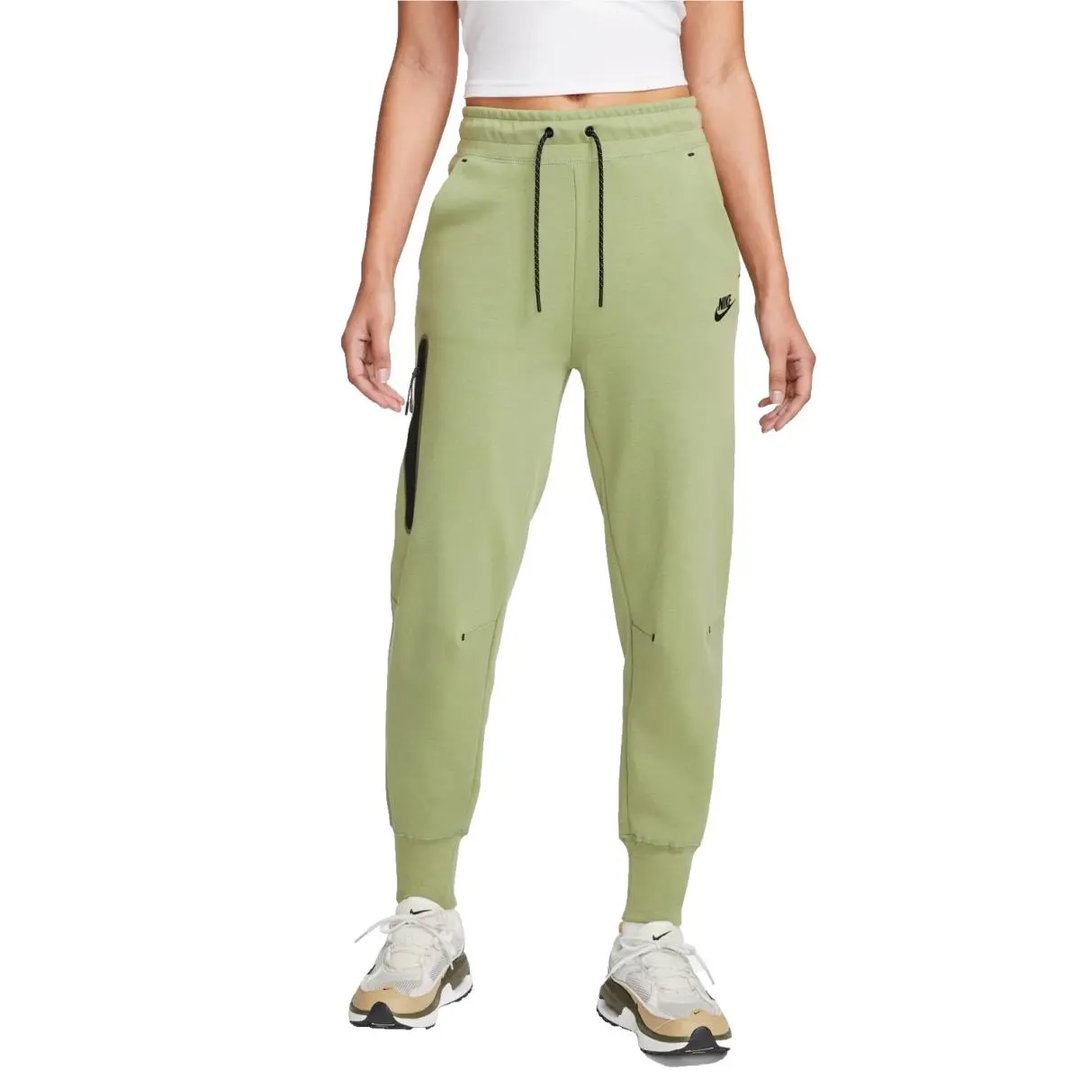 Nike Women`s Sportswear High Rise Tech Fleece Pants sz S Small Green Black
