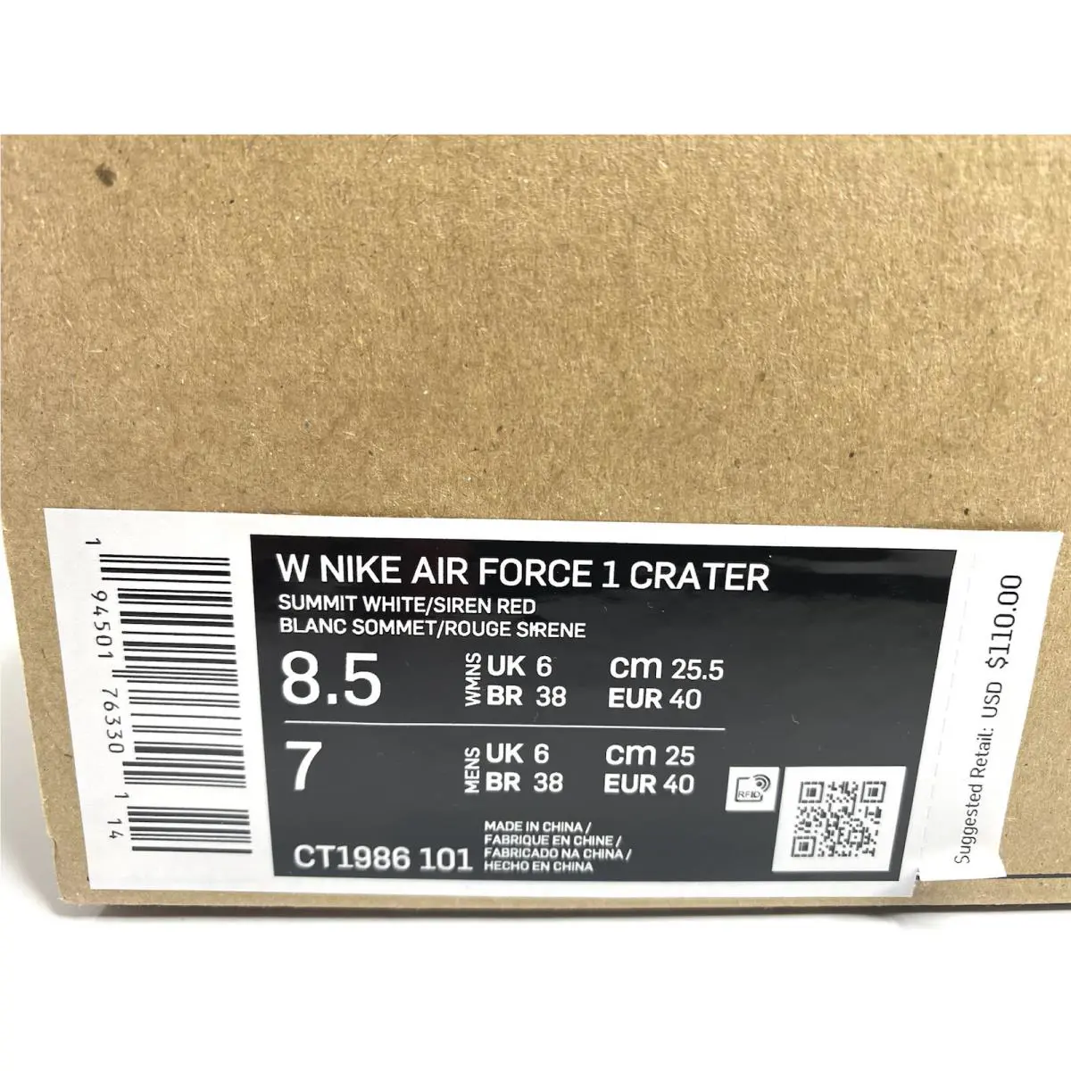 Nike shoes - Air Force 1 Crater - Air Force Crater - CT1986-101 - Summit White/Siren Red 10