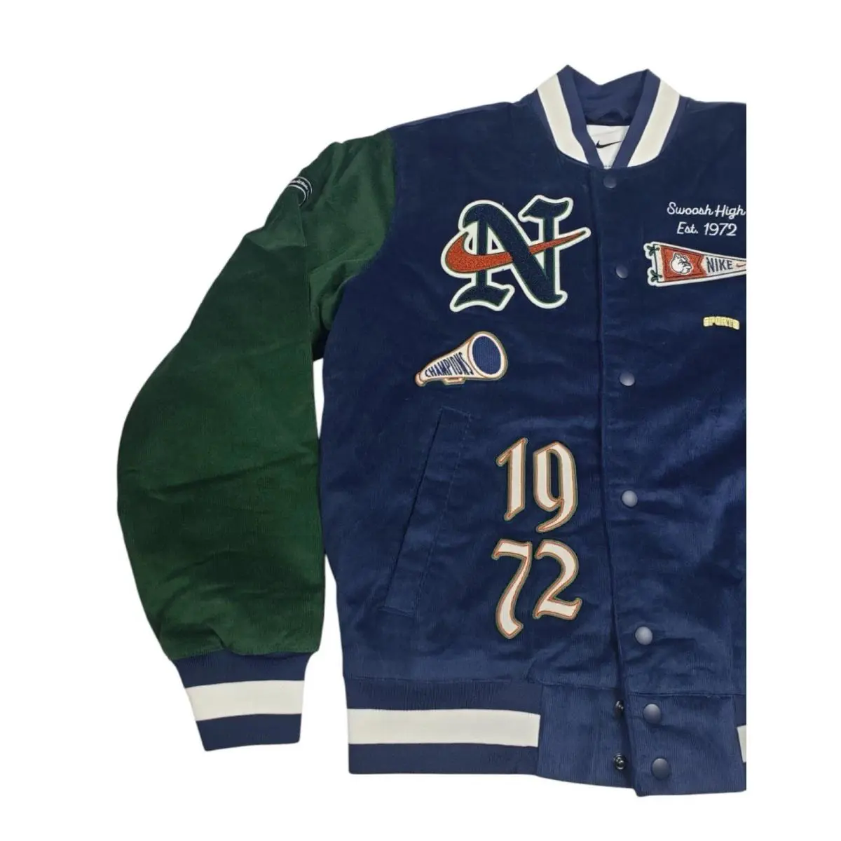 Nike clothing - Nike NSW Corduroy Bomber Jacket - FQ6159-410 - Blue/Green (UPC: 0196974088516) 0