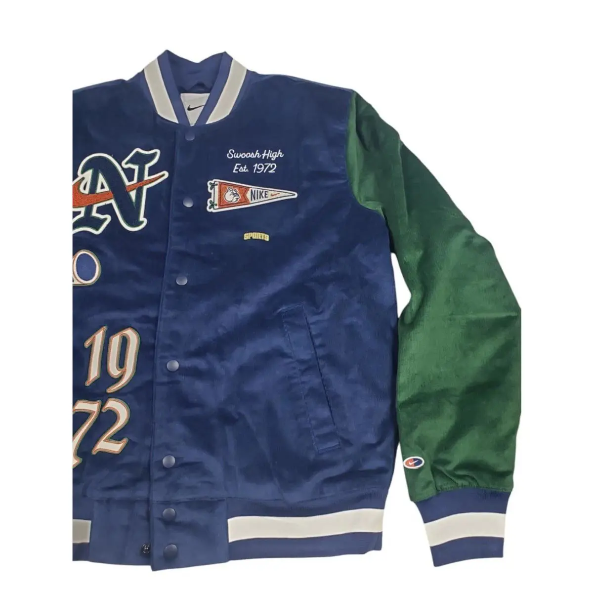 Nike clothing - Nike NSW Corduroy Bomber Jacket - FQ6159-410 - Blue/Green (UPC: 0196974088516) 1