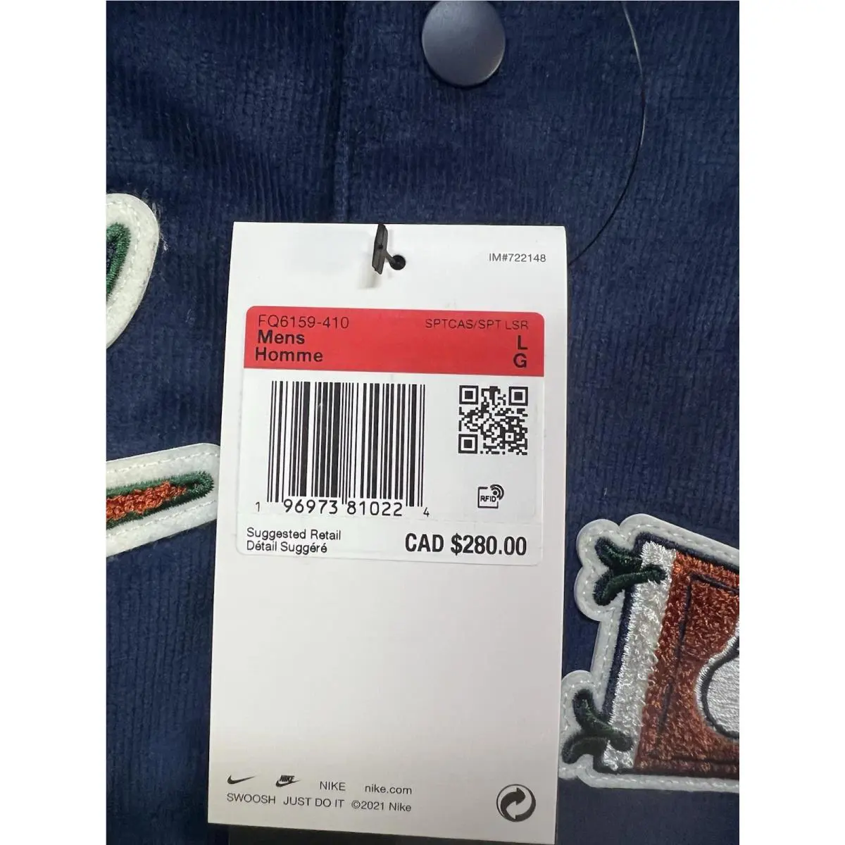 Nike clothing - Nike NSW Corduroy Bomber Jacket - FQ6159-410 - Blue/Green (UPC: 0196974088516) 5