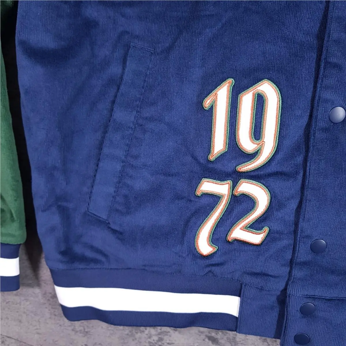 Nike clothing - Nike NSW Corduroy Bomber Jacket - FQ6159-410 - Blue/Green (UPC: 0196974088516) 1