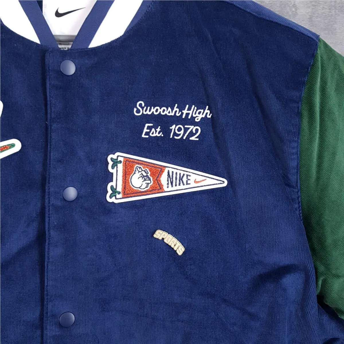 Nike clothing - Nike NSW Corduroy Bomber Jacket - FQ6159-410 - Blue/Green (UPC: 0196974088516) 3