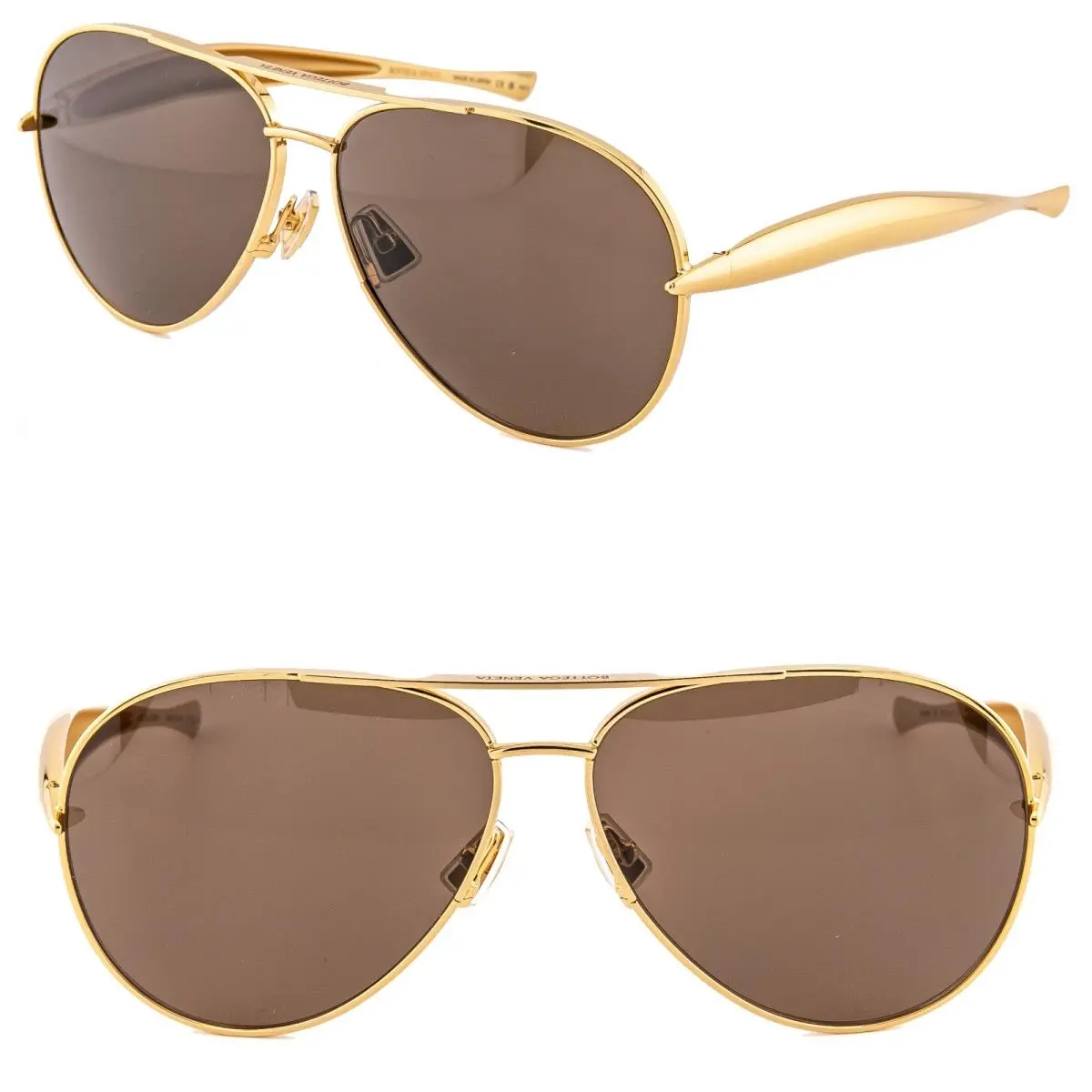 Bottega Veneta 1305 Sardine BV1305S Metal Gold Brown Unisex Aviator Sunglass 007