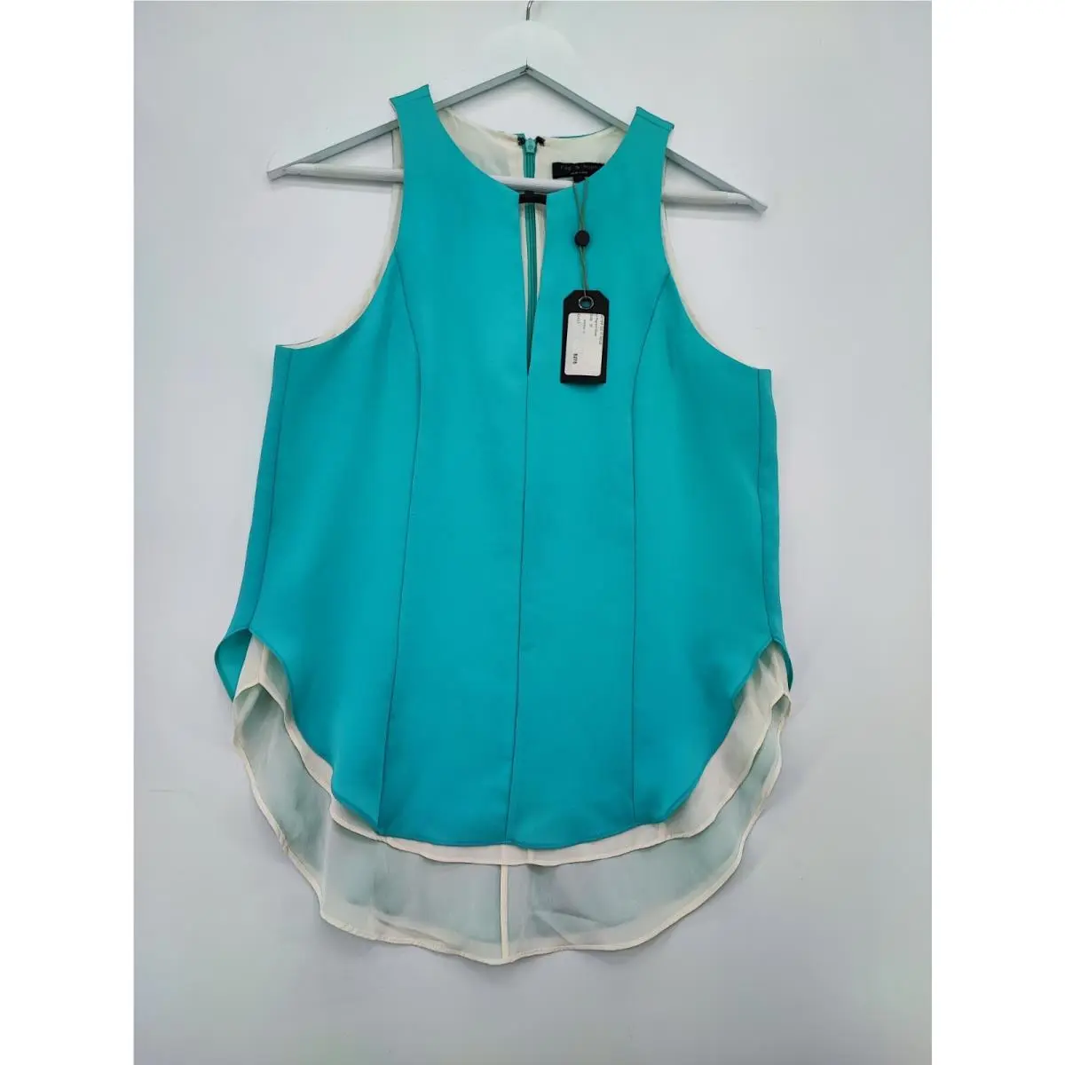 Rag Bone York Top Tank Blouse Sleeveless Aqua Hi-low Lined Size M