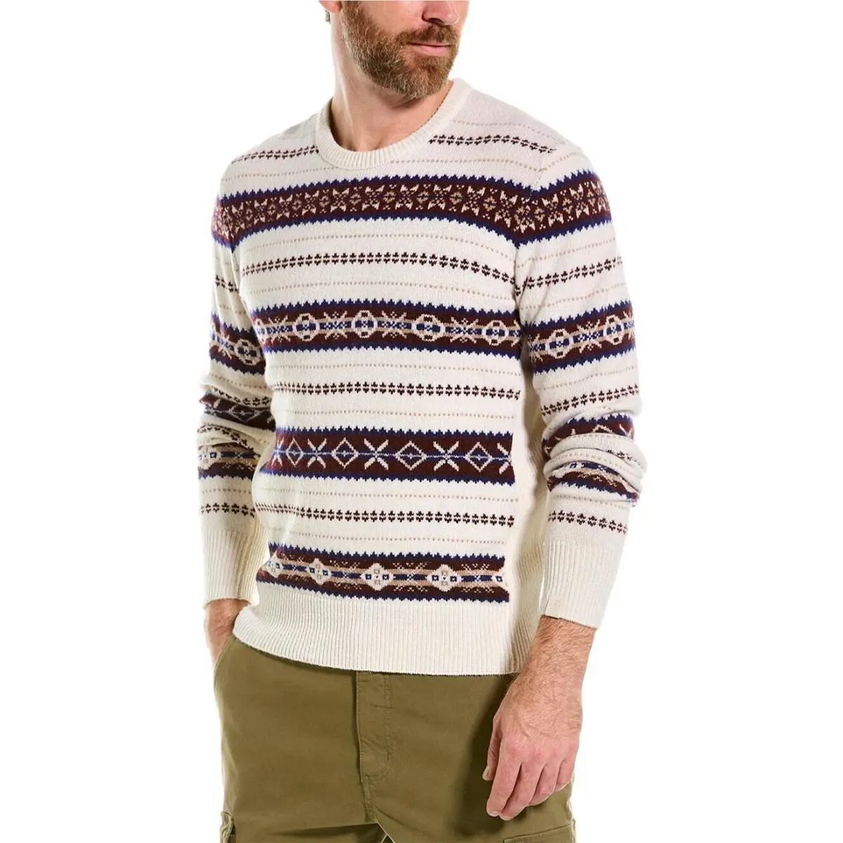 Rag Bone L95104 Mens White Wesley Fair Isle Wool Crewneck Sweater Size Xxl